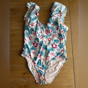 Pink and Green Ruffled One Piece Swimsuit